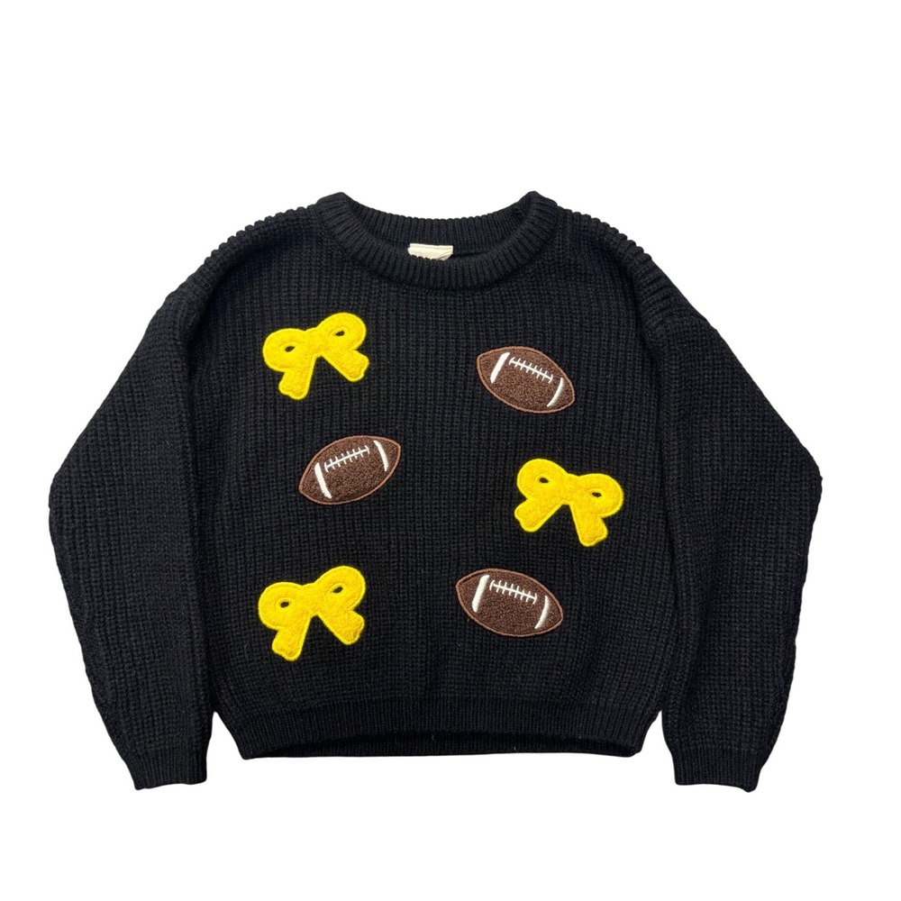 Sweet‎ Wink Football Bow Sweater Toddler 2T Black Yellow Hawkeyes Steelers NFL